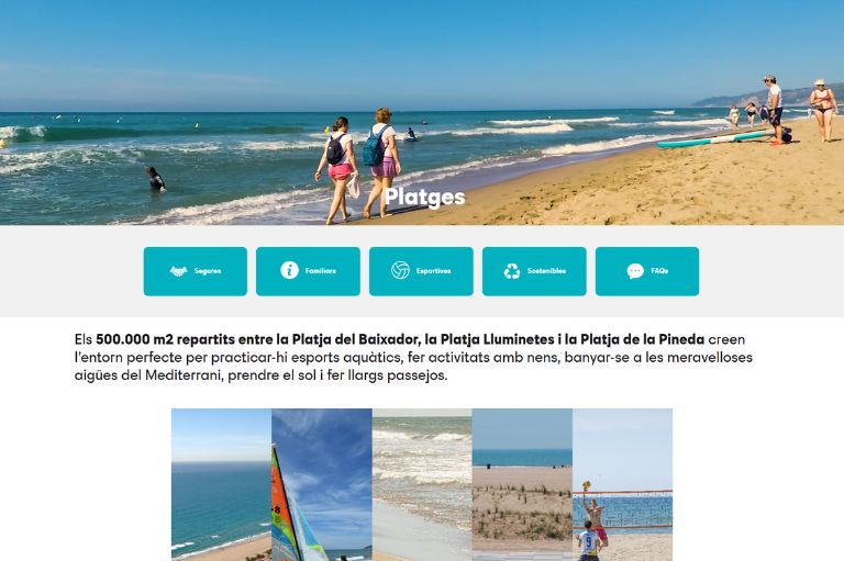 Captura de la nova landing page Platges Castelldefels Captura de la nova landing page Platges Castelldefels
