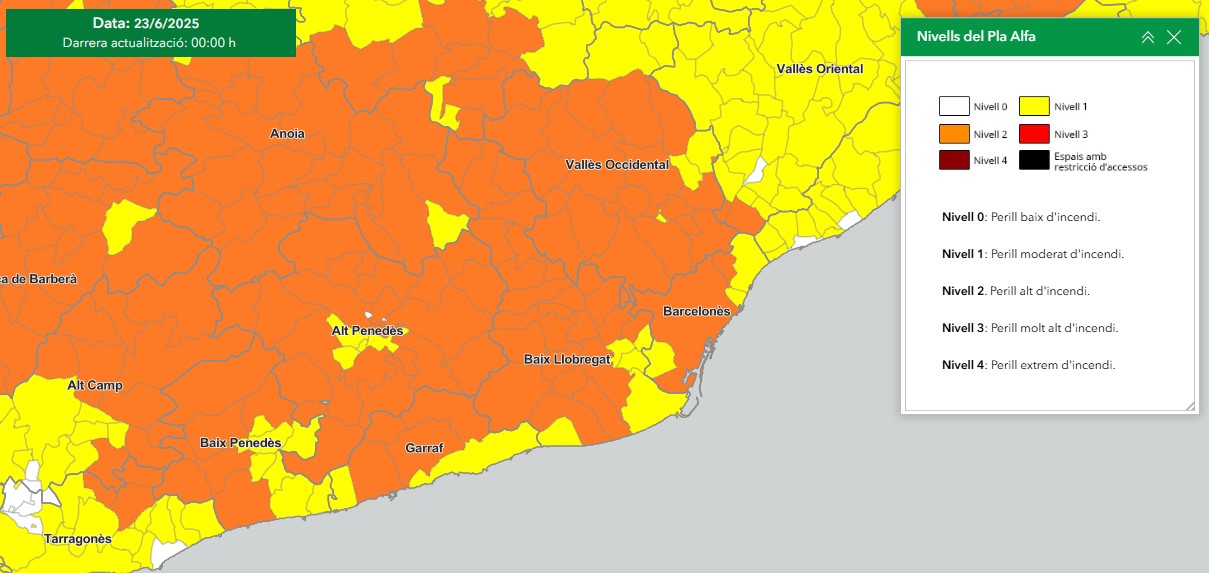 Mapa de peligro de incendio forestal en el Baix Llobregat